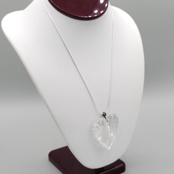 Womens Jewelry Silver Tone Snake Chain Necklace Crystal Heart Pendant 18 in - Picture 3 of 9